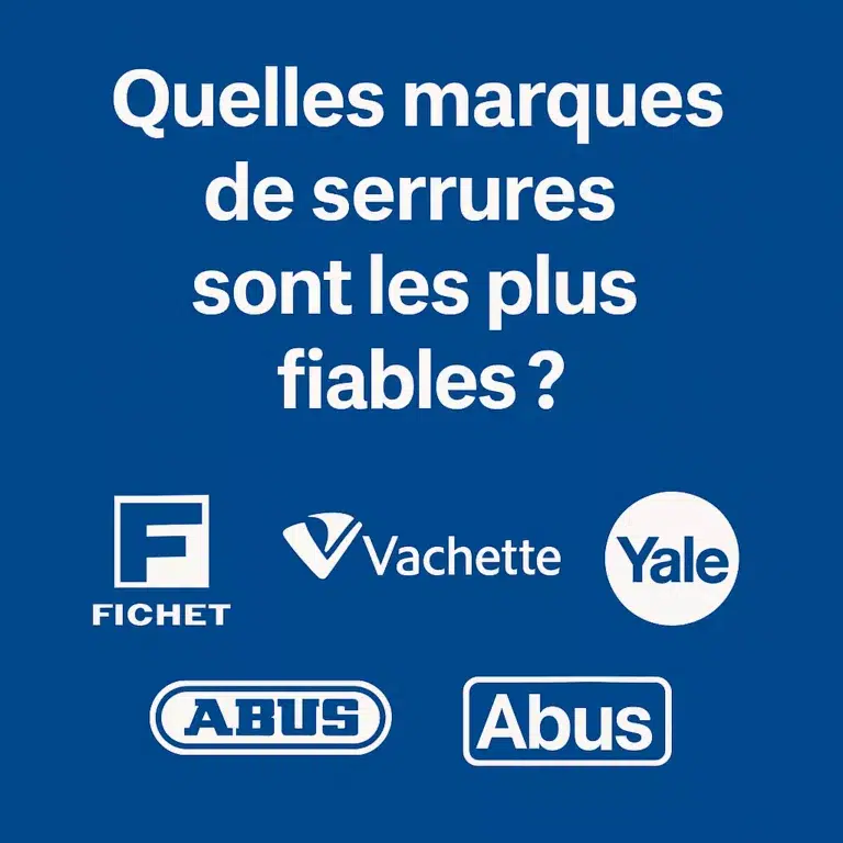 Illustration représentant des outils de serrurier et les logos de marques de serrures reconnues comme Vachette, Fichet, Abus et Mul-T-Lock