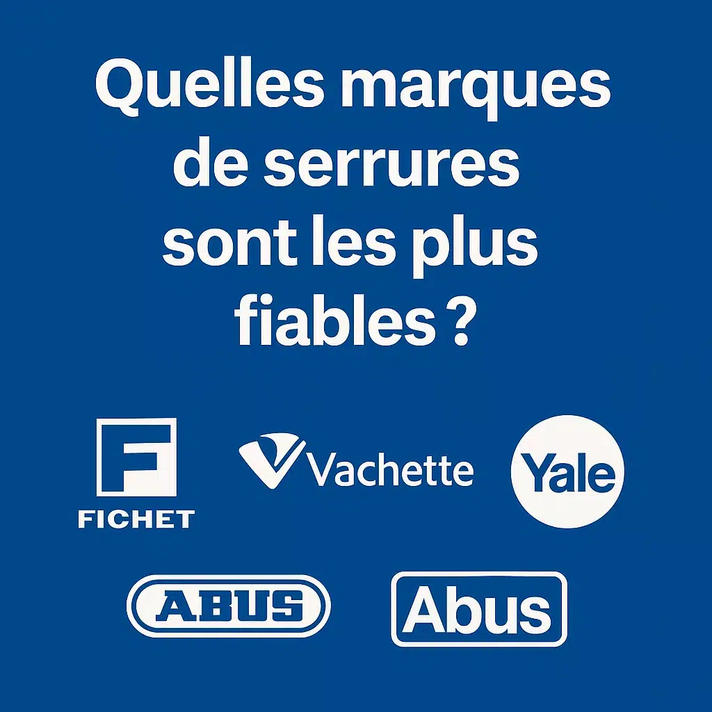 Illustration représentant des outils de serrurier et les logos de marques de serrures reconnues comme Vachette, Fichet, Abus et Mul-T-Lock